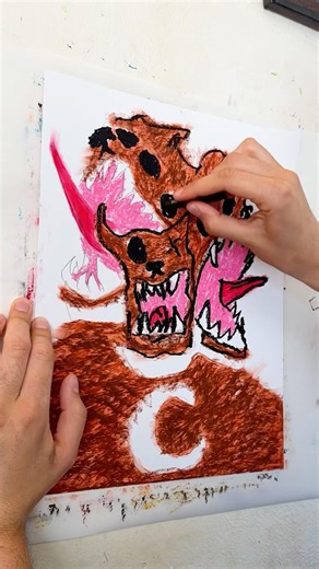 drawing Cerberus with 7 eyes #oilpastel #drawing #artist #surrealism #painting