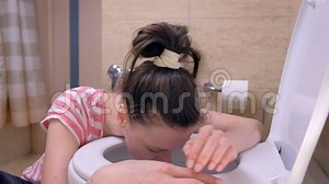 Young Sick Woman is Running Toilet To Vomit Sitting on the Floor, Food Poisoning Symptom. Stock Footage - Video of puke, illness: 151963214