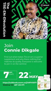 43 reactions | This month we will highlight the benefits of Tre-en-en and all the magic it possesses. Connie Dikgale, Product Manager and Registered Dietician, will be doing a product seminar on 22 May at 7pm (CAT). Her product knowledge is invaluable and you will certainly be able to use what you learn from the seminar to grow your business. https://us06web.zoom.us/j/487415071 #NeoLifeAfrica #Treenen #health #wellness #product | NeoLife Africa | Facebook