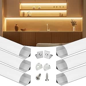 Muzata 6Pack 3.3FT/1M V Shape LED Channel Silver Aluminum LED Strip Diffuser Channel with Milky White Cover Frosted Corner Lighting Easy Installation V1SW WW 1M