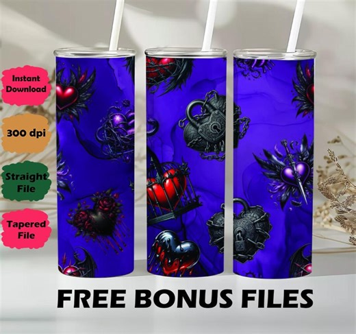 Gothic Chained Hearts Tumbler Wrap, Dark Romance Locked Heart Sublimation PNG (digital Download) - Etsy