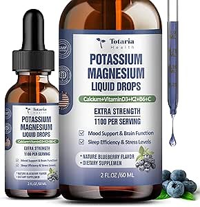 (2 Packs) Potassium Magnesium Supplement Liquid Drops - 200mg Potassium & 600mg Triple Complex Magnesium Glycinate Liquid Citrate Oil High Absorption Potasio Support Bone, Muscle, Leg Cramps