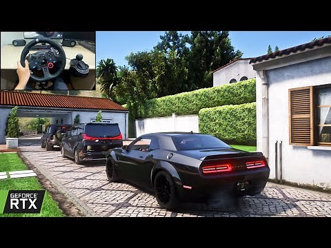 2022 Dodge Challenger SRT Hellcat | MAFIA GANG CONVOY | GTA 5 | Steering wheel gameplay