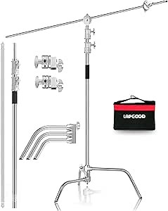 C Stand with Boom Arm - Heavy Duty Photography Light Stand | Max Height 10.8ft/330cm Holding Arm 4.2ft/127cm, Stainless Steel Stand in Silver