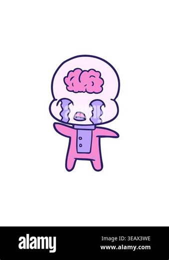attention grabbing animation of cartoon big brain alien crying Stock Video Footage - Alamy