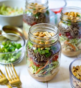 29K views · 27 reactions | These Thai Chicken Soba Noodle Salad Jars are a delicious summer meal prep idea and a fun twist on a cold noodle salad! • 453 calories/7 freestyle points per serving! • PRINT RECIPE>>>https://thegirlonbloor.com/thai-chicken-soba-noodle-salad-jars/ | The Girl on Bloor - Healthy, easy recipes for busy people | Facebook