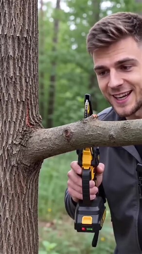 This Mini Chainsaw Effortlessly Cuts Through Wood