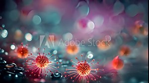 Virus Cells flowing concept. Close-up of dissolving virus under microscope. The flu or SARS-CoV-2 COVID-19 pandemic cure or vaccination concept. Realistic high quality medical 3d animation. Antibodies