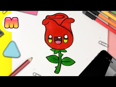 HOW TO DRAW A KAWAII ROSE 🌹 Easy Kawaii Drawings 🌹 Learn to Draw with Jape