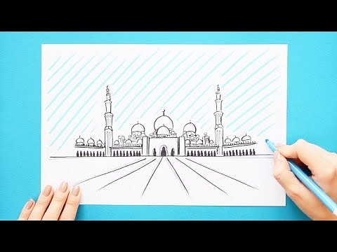 How to draw Sheikh Zayed Grand Mosque, Abu Dhabi, UAE