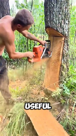 Special tree method: Low triangle cut keeps it chill till the end. Walks to spot, gentle push – falls right where planned. So cool! #woodworking #diytrees #viralskills | American Mosaic