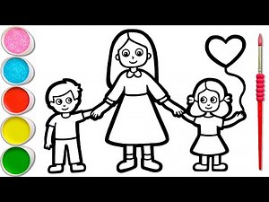 Drawing, Painting and Coloring Mother's Day Picture for Kids, Toddlers | Let's Paint Together #172