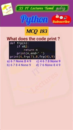 Python MCQ 183 - Quiz, Function, Test Your Skills #pythonprogramming#pythoninterview#shorts#trending