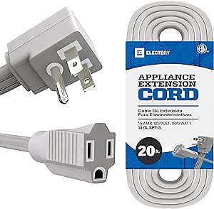 20 ft Heavy Duty Appliance Extension Cord, 14 AWG, 15A 125V 1875W, 3 Prong Flat Plug, ETL Listed, Power Extension Cable for Air Conditioner, Refrigerator, Microwave, Indoor Use, Gray