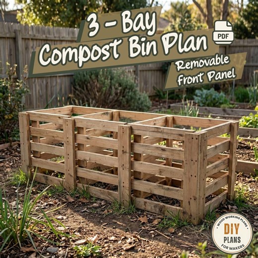 3-bay Compost Bin Plans | 3 Bin System for Hot Composting | Large Capacity Homestead Garden Station - Etsy Australia