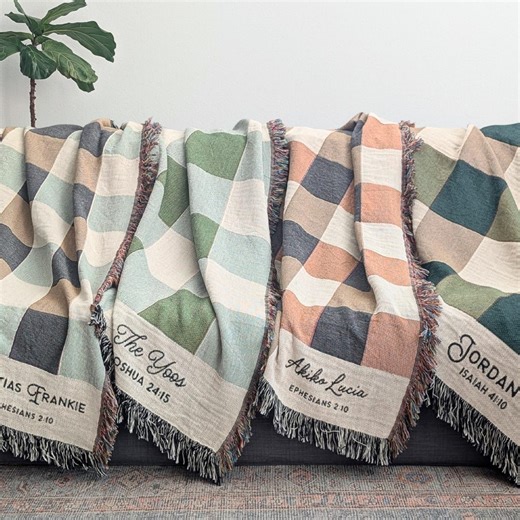 Custom Woven Throw Blanket | Modern Checkered, Unique Gift for Wedding Engagement Cotton Anniversary Keepsake, Family or Couple Last Name - Etsy Australia