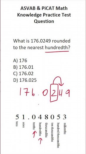 Rounding: ASVAB/PiCAT Math Knowledge Practice Test Q #acetheasvab w/ #grammarhero