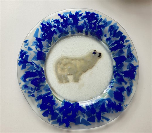 Fused Glass Plate Cobalt Blue Polar Bear Dinner Plate Handmade Art Glass Table Decor - Etsy UK