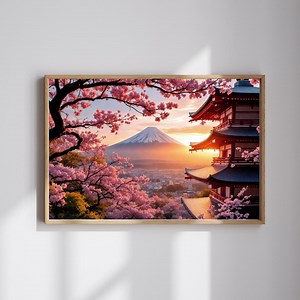 Mount Fuji Wall Art, Japanese Cherry Blossoms, Pagoda Wall Art, Japanese Wall Art, Mt Fuji Canvas, Sakura Print, Japandi Art, Asian Wall Art - Etsy