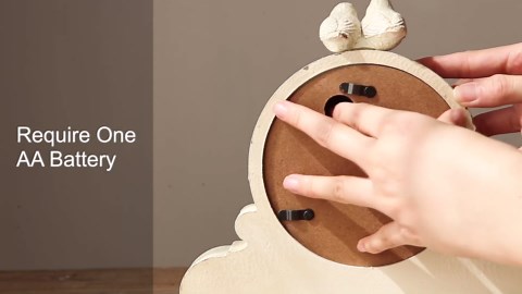 NIKKY HOME Vintage Mantel Table Clock with 2 Birds, Silent Non-Ticking Battery Operated Desk Shelf Rustic Wooden Clock for Living Room Decor - Distressed White