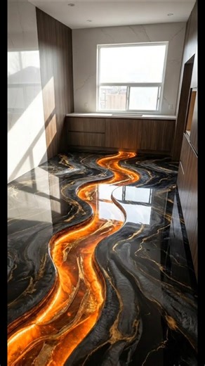 The Kitchen Floor That Looks Like a Real Lava River 😱🔥 #EpoxyFloor#EpoxyDesign