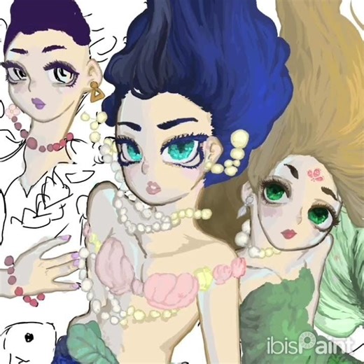 Drawing mermaids on Ibis paint 🎨 🧜‍♀️🧜‍♀️🧜‍♀️