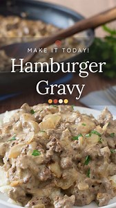 This Hamburger Gravy is a gravy, yet it can serve as the centerpiece of your meal- dinner or breakfast! Serve it over mashed potatoes or egg noodles, or for breakfast, with biscuits or toast. Try it today — the full recipe is below! Or comment “save” and I’ll send it to you. Ingredients: 1 lb. ground beef 1 medium onion, chopped 2 cloves garlic, minced 1/2 tsp. salt 1/2 tsp. black pepper 1 (12 g) beef bouillon cube 3 Tbsp. all-purpose flour 2 cups whole milk Instructions: Heat a large skillet to
