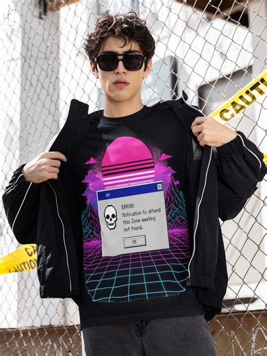 Motivation Not Found Retro Windows Error Skull T-shirt | Vaporwave Sunset Grid - Etsy