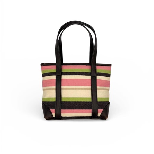 Vintage Fossil Small Canvas Tote Bag, Multi-color Striped Preppy Handbag, Y2K Pink Green Brown Striped Purse, Mini Shopper Tote With Leather - Etsy
