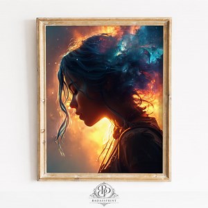 Cosmic Woman Nebula Hair Printable - Mystical Digital Painting, Dreamy Fantasy Art, Celestial Wall Decor, Surreal Cosmic Art Download 452 - Etsy