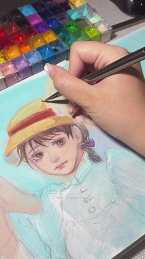 Howl's Moving Castle gouache drawing tutorial