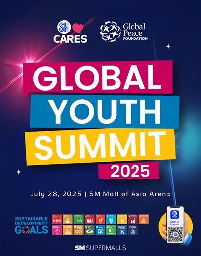 The biggest youth gathering in the Philippines is happening on July 28! See you at #GYS2025 at SM Mall of Asia Arena. Get ready to make history! 🌟 Register now via SM Malls Online: https://click.smmallsonline.com/DFqS/GYS2025 #EmpoweringCommunities | Global Youth Summit