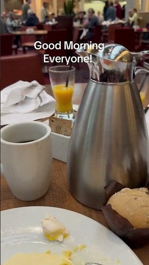 Eating breakfast buffet at Hilton Hotel