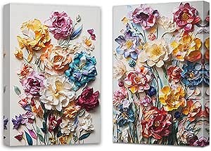 QIXIANG Rose Flower Canvas Wall Art Wall Pictures Colorful Flowers Canvas Prints 2 Pieces Rose Floral Blossom Paintings Home Decor(Flower -1,11x14inchx2Pcs)