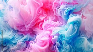 A vibrant mix of blue, pink, and white substances floating in the air, A vibrant swirl of cotton candy pink and sky blue