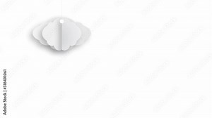 Origami paper cloud sliding on screen. Isolated 3D cloud cutout from paper flying.