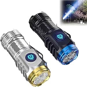 Three-Eyed Monster Mini Flash Super Power Flashlight,Mini Flash Super Power Flashlight,Mini Flashlights High Lumens,Pocket Flashlight with Clip,Tactical Flashlights High Lumens ( Color : Black+Silver