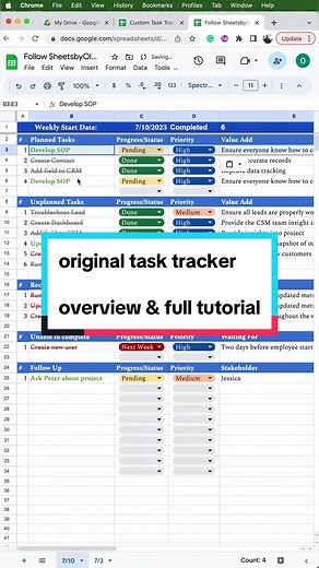 im compiling the original task tracker overview and full tutorial into one video to make it simpler to follow! formulas/features: #dropdown #conditionalformatting #customconditionalformatting #sequence #counta #countif #popoutcalendar #tasktracker #template #customtemplate #organized #customtracker #work #forgetful #worksmarternotharder #googlesheetstutorial #googlesheetstips #learngooglesheets #googlesheets #gsheets #excel #data #spreadsheet #LearnOnTikTok