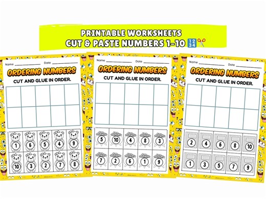 Printable Ordering Numbers Worksheets | 10 Cut and Paste Number Sequencing Activities 1–10 for Preschool Kindergarten Kids - Etsy