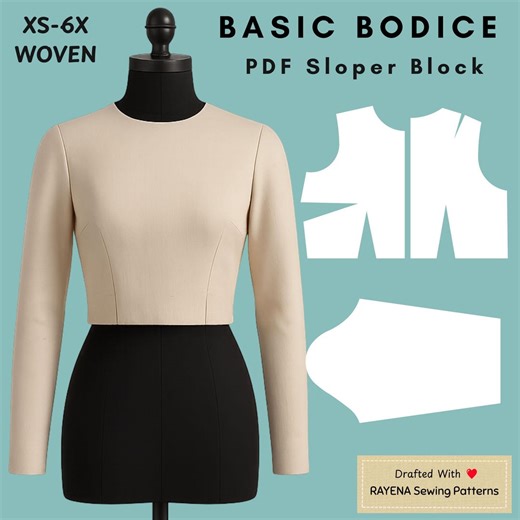 Women's Basic Bodice Sewing Pattern Sloper: Woven Block (XS–6X) (PDF Pattern) - Etsy New Zealand