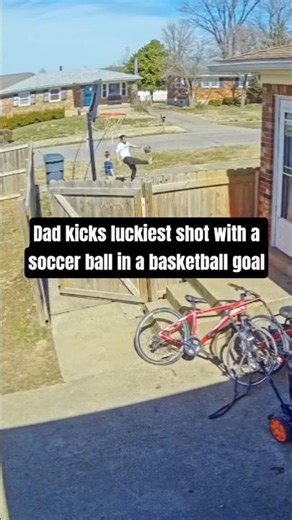 Dude kicks soccer ball, scores a basket