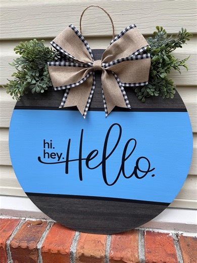 Hi Hey Hello Door Sign | Door Hanger | Front Door Sign | Wreath | Gift | Housewarming | Hello | Wooden Sign - Etsy