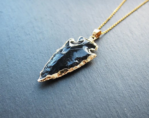 Black Obsidian Necklace Arrowhead Necklace Real Obsidian Pendant Stone Arrow Head Necklace - Etsy