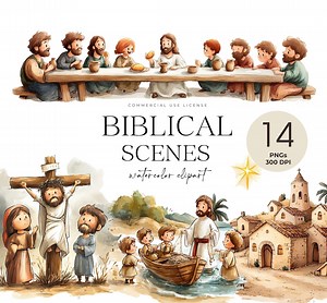 Biblical Scenes Clipart, Kids Bible Study Clipart, Bible Backgrounds PNG, Christian Clipart, 12 Apostles, Last Supper, Bethlehem, Jerusalem - Etsy