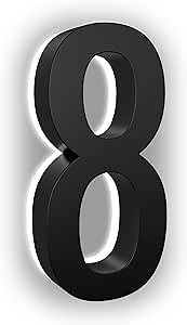7 Inch LED House Numbers, ABS-Polymer, Warm 2700K Backlit, Large Lighted Address Numbers for Home, Weather-Resistant Modern House Sign for Improved Visibility at Night (Black, Number 8)