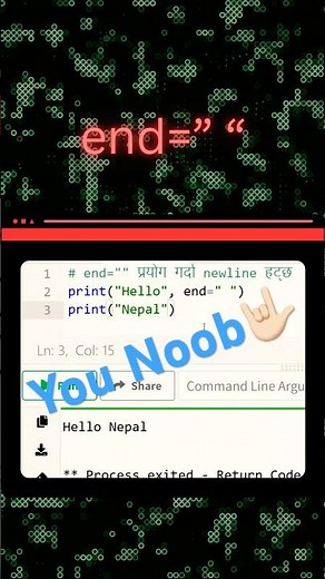 end=“” python coding #coding #correctcoding #exampleprogram #python