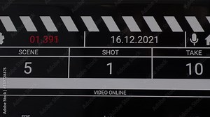 Digital Film slate. Movie clapper board interface. Digital number running and counting before shooting movie or filming. clapperboard for video recording and vdo production. Film industry tools.