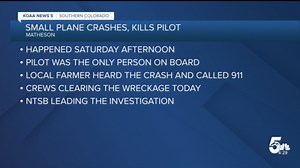 Pilot dies following a single-engine plane crash near Matheson, Saturday afternoon