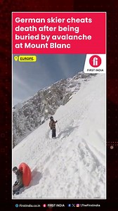 In a spine-chilling video from #MountBlanc, a German skier narrowly escaped death after being swept down a mountain by an avalanche while skiing at the highest peak in #Europe. The incident occurred on January 29 As the skier began sliding, a sudden avalanche struck, carrying him down the mountain According to reports, the skier fell 300 meters toward a 50-metre cliff before disappearing under the snow Despite the severity of the fall, the skier managed to survive by deploying his emergency airb