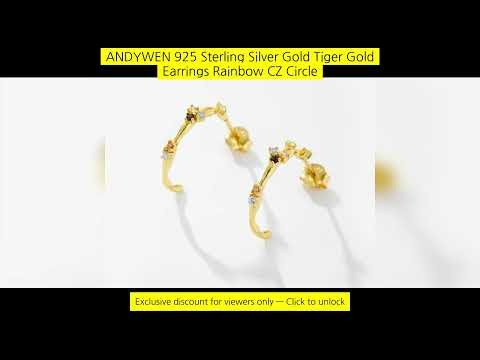 Andywen 925 Sterling Silver Gold Tiger Gold Earrings Rainbow Cz Circle Round